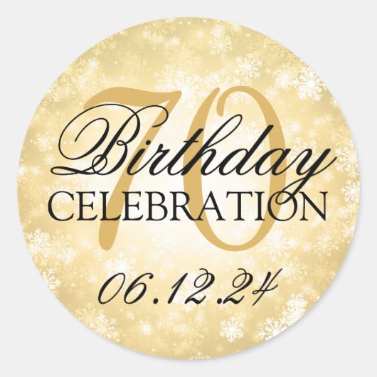 70エレガントth誕生日金ゴールドウィンターワンダーランド ラウンドシール (正面)