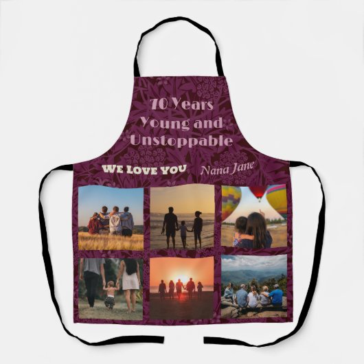 70カスタム歳の女性のための写真コラージュのギフト エプロン (正面)