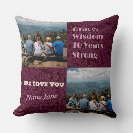 70カスタム歳の女性のための写真コラージュのギフト クッション (正面)
