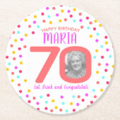 70カスタムthカラフルサンゴ紙吹雪 ラウンドペーパーコースター (正面)