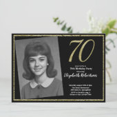 70カスタムthフォトブラック&金ゴールド 招待状 (スタンド正面)