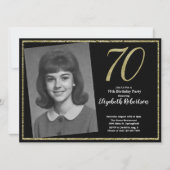 70カスタムthフォトブラック&金ゴールド 招待状 (正面)