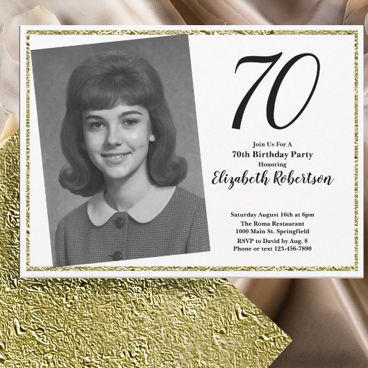 70カスタムthフォトホワイトと金ゴールド 招待状