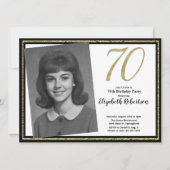 70カスタムthフォトホワイトブラックと金ゴールド 招待状 (正面)
