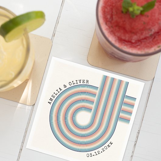 70カラフル年代レトロストライプズ結婚 スタンダードカクテルナプキン