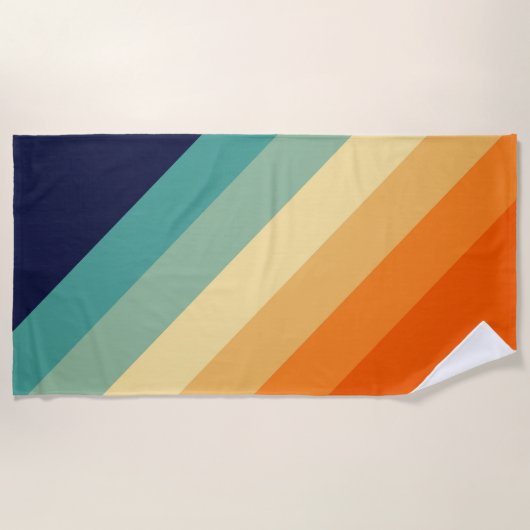 70カラフルs 80sレトロストライプのストライプ ビーチタオル (正面)