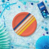 70カラフルs 80sレトロストライプのストライプ ペーパープレート (パーティー)