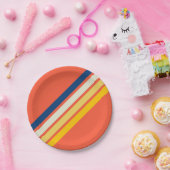 70カラフルs 80sレトロストライプのストライプ ペーパープレート (パーティー)