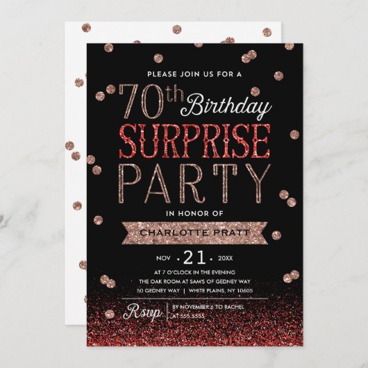 70グリッター紙吹雪サプライズパーティの招待状 招待状 (正面/裏面)