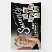 70シルバー70誕生日の黒い写真 横断幕 (縦)