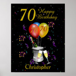 70スタイリッシュ誕生日ブラック金ゴールド ポスター
