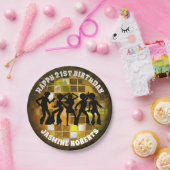 70ズディスコ誕生日 |金ゴールドグリッターボール ペーパープレート (パーティー)