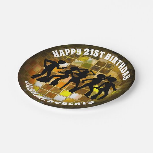 70ズディスコ誕生日 |金ゴールドグリッターボール ペーパープレート (アングル)