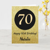 70ハッピーバースデーブラックおよび金ゴールドグリッターカード カード (黄色い花)