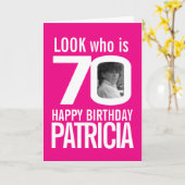 70ハッピーバースデー写真ピンク白 カード (黄色い花)