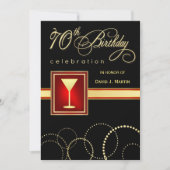 70バースデーパーティ招待状-エレガント黒い赤 招待状 (正面)