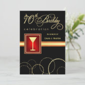 70バースデーパーティ招待状-エレガント黒い赤 招待状 (スタンド正面)