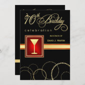 70バースデーパーティ招待状-エレガント黒い赤 招待状 (正面/裏面)
