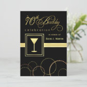 70バースデーパーティ招待状-金ゴールドと黒 招待状 (スタンド正面)
