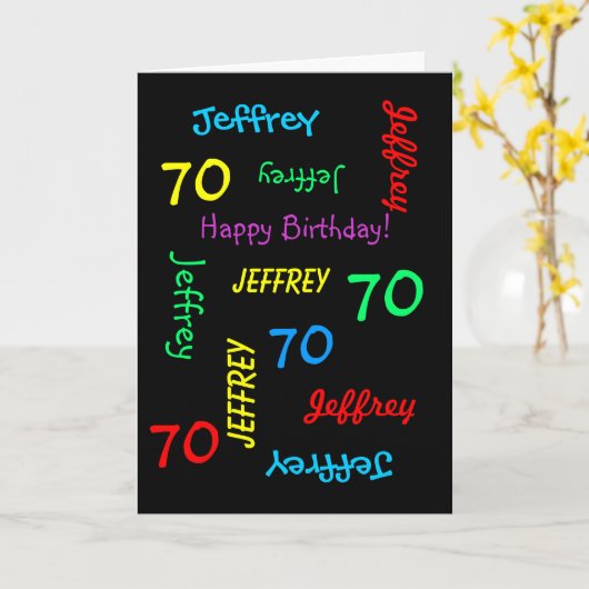70パーソナライズされた番目の誕生日カード任意の名前、黒 カード (黄色い花)