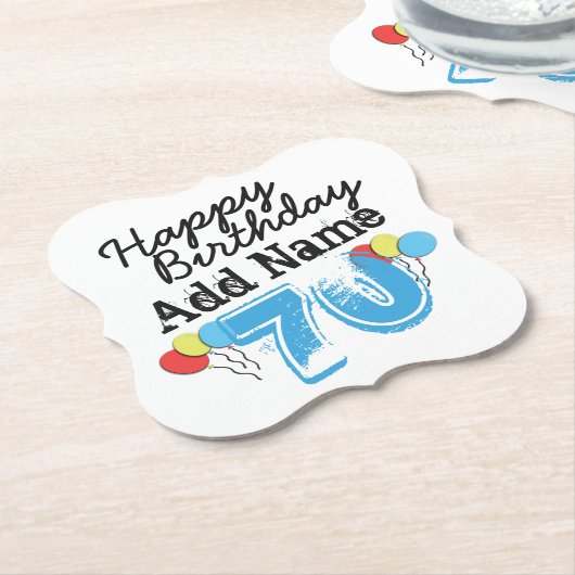 70パーソナライズされた番目の誕生日名前を青に追加 ペーパーコースター (アングル)