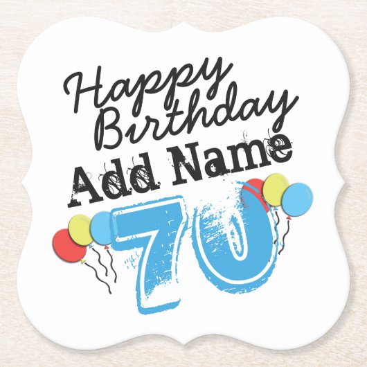 70パーソナライズされた番目の誕生日名前を青に追加 ペーパーコースター (正面)