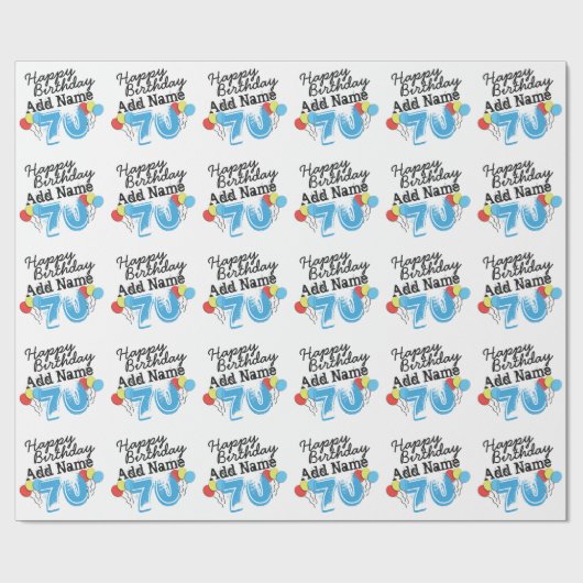 70パーソナライズされた番目の誕生日名前を青に追加 ラッピングペーパー (フラット)