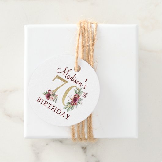 70パーソナライズされた誕生日フローラブルゴーニュ金ゴールド フェイバータグ (インサイチュ)