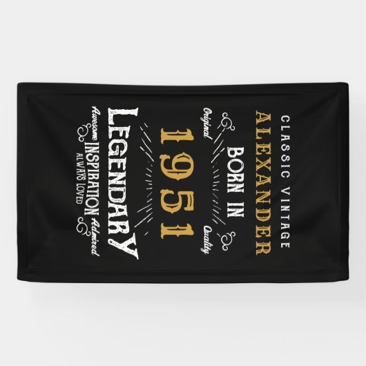 70パーソナライズされた誕生日1951生まれヴィンテージ黒 横断幕 (横)