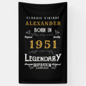 70パーソナライズされた誕生日1951生まれヴィンテージ黒 横断幕 (縦)
