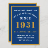 70パーソナライズされた誕生日1951青エレガント金ゴールド 招待状 (正面/裏面)