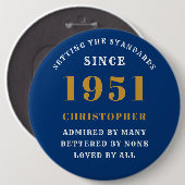 70パーソナライズされた誕生日1951青エレガント金ゴールド 缶バッジ (正面&裏面)
