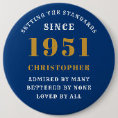 70パーソナライズされた誕生日1951青エレガント金ゴールド 缶バッジ (正面)