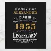 70パーソナライズされた誕生日1955生まれヴィンテージブラック ワインラベル (シングルラベル)