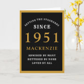 70パーソナライズされたth誕生日1951黒金ゴールドシック カード (黄色い花)