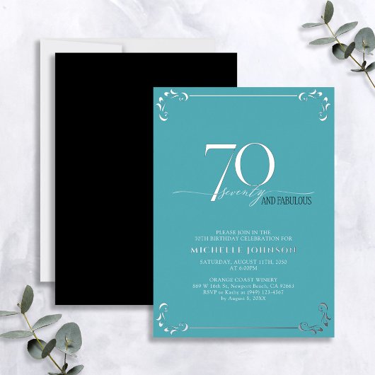 70ファブラスターコイズ&シルバー誕生日 箔招待状