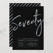 70モダンシルバーブラック70thバースデーパーティー 招待状 (正面/裏面)