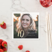 70モダン誕生日フォトブラック&金ゴールドスクリプト スタンダードカクテルナプキン (インサイチュ)