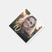 70モダン誕生日フォトブラック&金ゴールドスクリプト スタンダードカクテルナプキン (角)