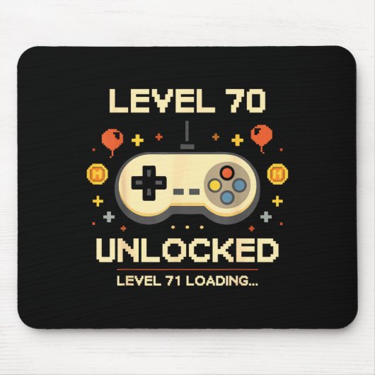 70レベル突破!ゲーマー70歳の誕生日ビデオ マウスパッド (正面)