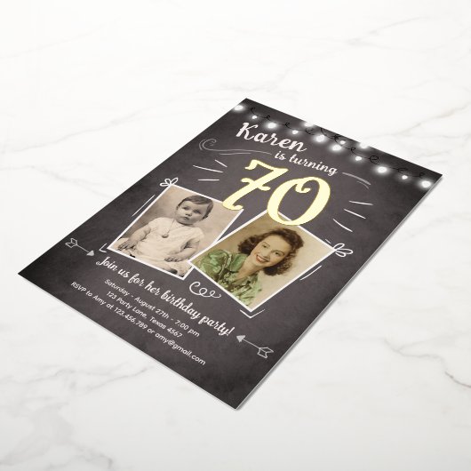 70ヴィンテージレトロ写真展70サプライズ誕生日 箔招待状 (回転した状態)