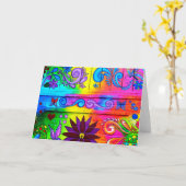 70代のヒッピーのグリーティサイケデリックングカード カード (黄色い花)