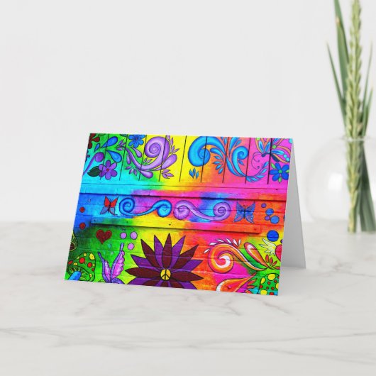 70代のヒッピーのグリーティサイケデリックングカード カード (正面)