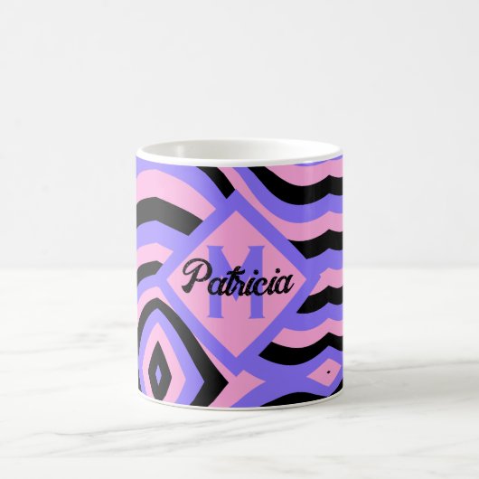 70代モノグラムののピンクと紫のブサイケデリックラック コーヒーマグカップ (中央)