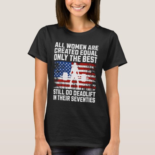 70代女性デッドリフトUSAフラグポ Tシャツ (正面)