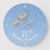 70位のプラチナ結婚記念ハートバルーン ラージ壁時計 (正面)