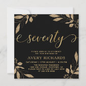 70個エレガントの金ゴールドスクリプトブラック70誕生日 招待状 (正面)