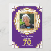 70周年エレガントゴールドパープルホワイトフォトフレーム 70 招待状 (正面)