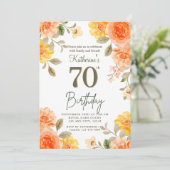 70周年フラワーボーホー水彩オレンジイエロー誕生日 招待状 (スタンド正面)