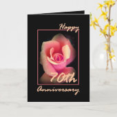 70周年結婚記念カード ピンクのローズバッド付き カード (黄色い花)